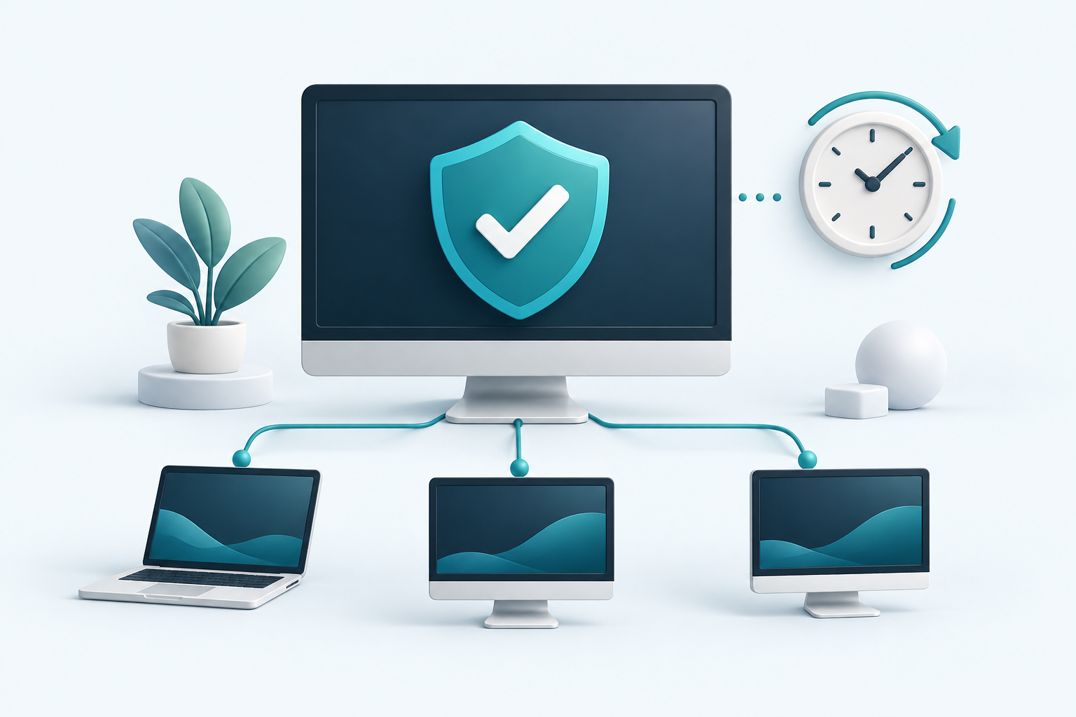 Illustration of protected computers connected in a network